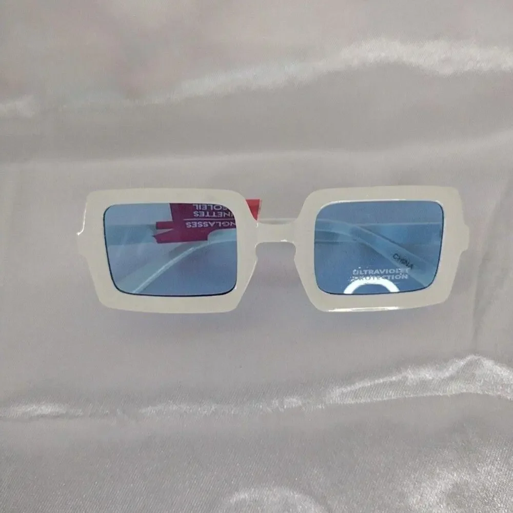 Sunglasses Womens One Size White Square Blue Tinted Oversized UV Protection